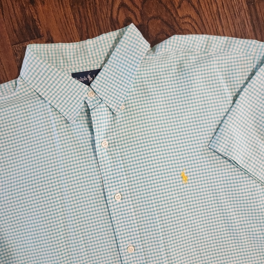 Ralph Lauren Classic Fit Mens S/S oxford button up shirt Green Gingham plaid XXL